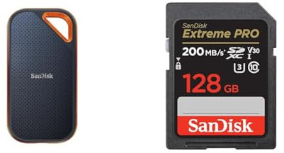 SanDisk 2TB Extreme PRO Portable SSD, USB-C USB 3.2 Gen 2x2 External NVMe Solid State Drive up & 128GB Extreme PRO SDXC card + RescuePRO Deluxe, up to 200MB/s, UHS-I, Class 10, U3