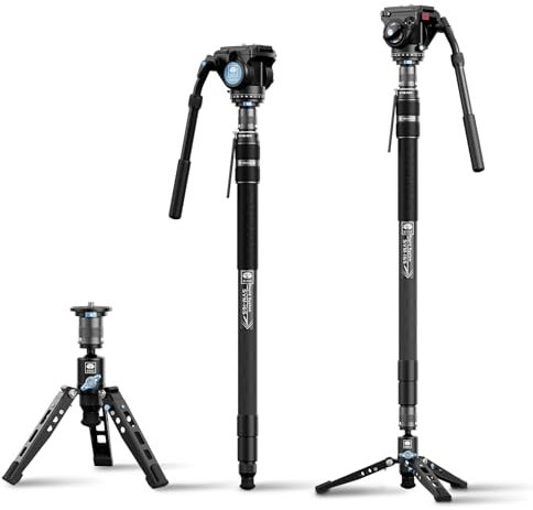 SIRUI SVM-165 Camera Monopod with Feet, 68.7 Professional Carbon Fiber Monopod with Fluid Video Head, One-Step Height Adjustment, Lightweight Travel Monopod for DSLR Camera, Modular, Max Load 22lbs