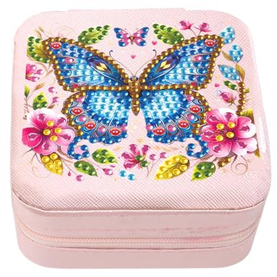 DCIDBEI Caja de Joyería Pintura de Diamantes Manualidades Pintura por Números Cajas Almacenaje para Anillos Pendientes Collares Pulseras Organizador de Joyas para Mujer Jewelry Box Organizer Mariposa