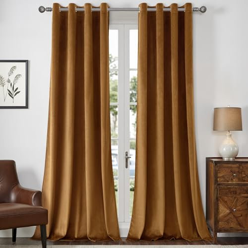 MIULEE Braun Gold Samtvorhang Ösen 2er Set 140X280, Blickdichte Vorhänge Samt für Schlafzimmer Wohnzimmer, Wunderschön Weich Vorhang Verdunkelung Velvet Curtains, Verdunkelnd Samt Gardinen Blickdicht