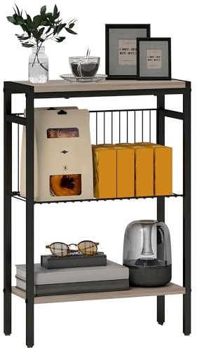 HOMCOM Side Table with 3-Tier Storage, Small Bedside Table, Sofa End Table with Steel Frame for Living Room, Bedroom, Grey