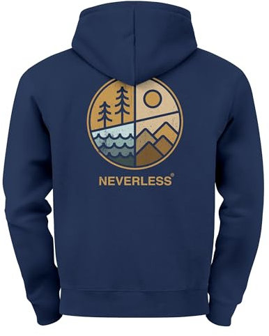 Neverless® Hoodie Backprint Herren Natur Grafik Berge Wald Adventure Outdoor Casual Rückenaufdruck Männer Fashion Navy 4XL