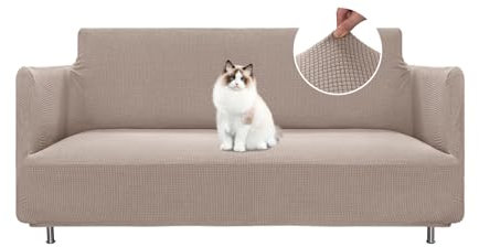 BellaHills Sofabezug 2 Sitzer (135-165cm), Stretch Sofa Überzug, Sofaschoner rutschfest, Elastischer Couch Überzug, Sofa Cover Mit Armlehnen, Sand
