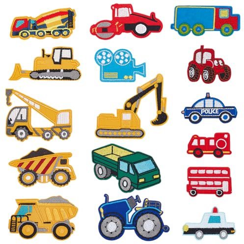 HOBBIESAY 16Pcs Car Iron on Patches Transportation Truck Patches Police Car Embroidered Traffic Appliques for DIY Crafts Clothing Jeans Jackets Bags Decorations