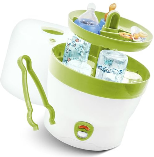 Babyruf BS 29b Sterilisator für Babyflaschen | Dampfsterilisator & Vaporisator | bis zu 6 Flaschen | Einfache Bedienung | Baby Erstausstattung Neugeborene | Flaschenreiniger | Baby Zubehör | weiß/grün