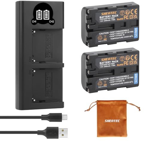 2pcs Shentec 7.4V 2300mAh Li-ION NP-FM50 NP FM50 Batterie + Chargeur pour Sony NP-FM30, NP-FM51, NP-QM50, NP-QM51, CCD-TRV128, CCD-TR108, CCD-TR208, CCD-TR408, CCD-TR748