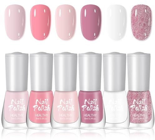 Nail Polish Set - Pink Nail Varnish Set - 6Pcs Fresh Spring Macaron Color Polish - Quick Dry Nail Varnish Gift Set DIY Long Lasting Nail Art Home