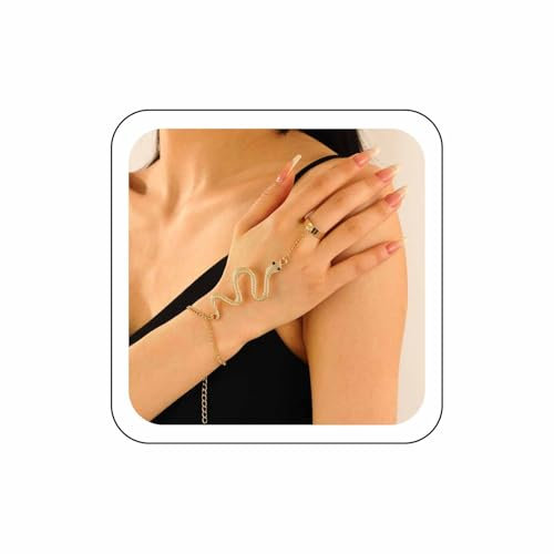 Wendalern Punk Schlange Armband Handkette Gold Schlange Finger Ring Armband Schlange Sklavenkette Handgeschirr Hallowen Medusa Modeschmuck Für Frauen