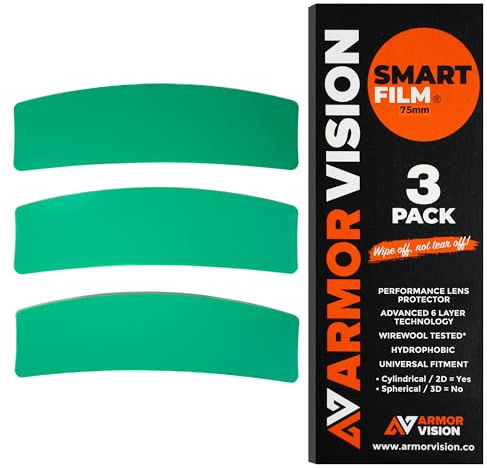 Armor Vision 75mm Smart Film Road Helmet Visor Lens Cover Protector - Hydrophobic, Scratch Resistant & Universal Fit - Advanced 6-Layer Technology (Pack of 3)