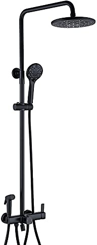 Shower Head Shower System with Tub Spout Rain Mixer Shower Combo Set with Rainfall Shower Head Shower Faucet Set with Handheld Combo Set, Bidet Sprayer,Black (Black) Shower ui