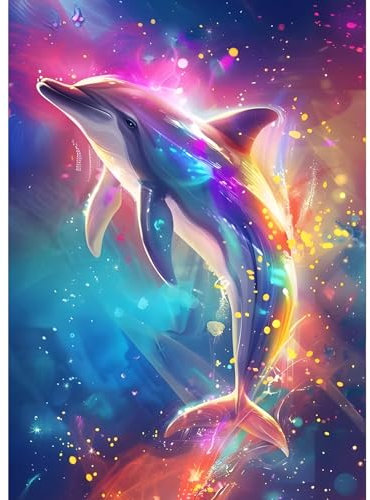 GDYEEH Regenbogen-Delfin Diamond Painting Erwachsene, 5D Delfin Diamant Kunst Bilder Anfänger, DIY Runder Vollbohrer Traumland Diamanten Malerei Stickerei Kreuzstich Geschenke Home Wand Dekor 30x40cm