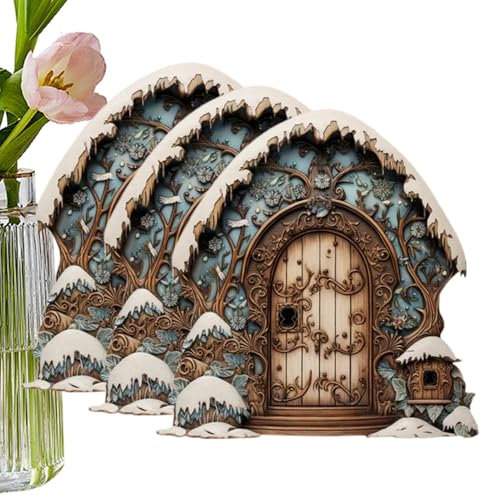 Nixiara Feentür dekorative Türen, dekorative Türen Feengartentür Wandaufkleber, 2D Winter Tür Ornamente Miniatur Urlaub Dekoration für Wand