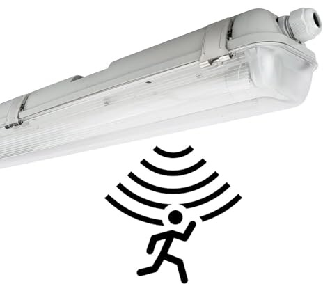 NCC-Licht 2 x LED Feuchtraumleuchte Wannenleuchte 150cm IP65 2 x 22W T8 4000K Neutralweiß durchgangsverdrahtet, Deckenlampe für Keller Werkstatt Garage mit Sensor