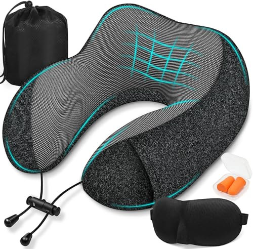 SOMLAW Oreiller de Voyage en Mousse à Mémoire de Forme, Coussin de Nuque pour Voyage, Confortable Coussin Voyage Ergonomique, Support de Nuque orthopédique pour Voyage, Voiture, Avion