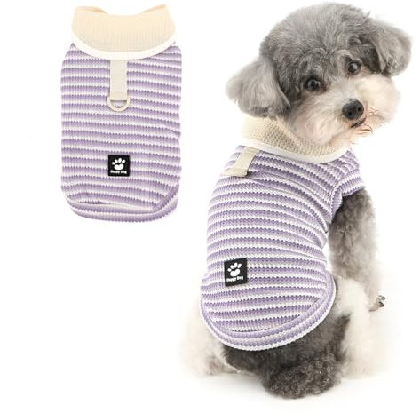 Ranphy Pet Waffle Knit Striped T-shirt for Xsmall Small Dog Cute Shawl Collar Puppy Pullover Tee Breathable Vest with D-ring Yorkie Chihuahua Spring Summer Clothes Cat Clothing,Purple,M