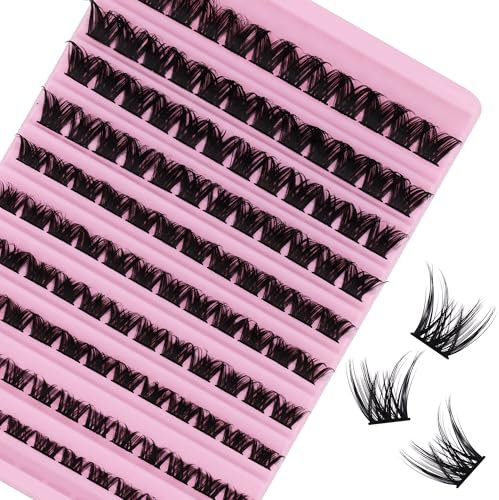 GEMERRY Faux Cils Individuel Bande Transparente Extension de Cils Naturel Cluster Lashes Faux Cils Bouquet Volume Russe DIY à la Maison Cils Individuels(MHL02)