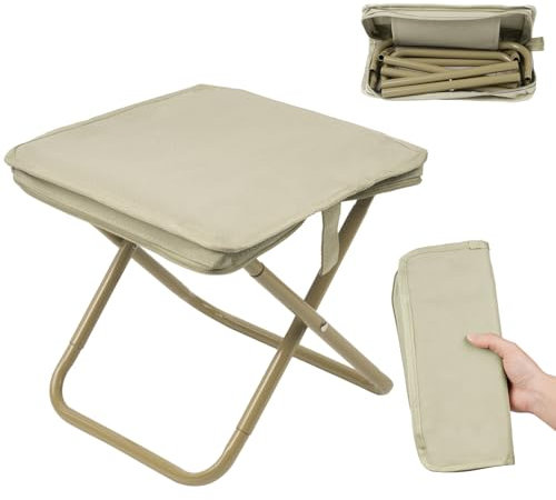 OFFCUP Tabouret de Camping Pliante, Tabouret Portable de Camping Léger avec Sac de Transport, Siège de Pêche Tabouret Pliable, Petite Chaise Mini pour Voyage Pêche Randonnée BBQ Plage(Kaki)