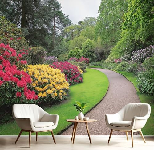 Papel Tapiz Fotográfico, Papel Tapiz Jardín Camino 3D Estilo Inglés Jardinería Mural, 300Anx210Al cm Cafe Restaurant Dormitorio Decoración para el Hoga Murales Pintado Fotomural