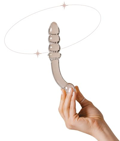 The Natural Love Company - Tansy G Curve - 7” Glass Dildo - Dual Ended | Borosilicate Glass, Temperature Play, G-Spot-Centric Design, Ribbed for Extra Stimulation, Bath Body Safe, Easy to Clean