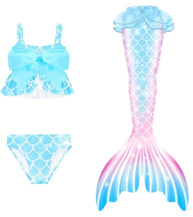 Generisch Meerjungfrauenflosse Erwachsene, Meerjungfrauenflosse Mädchen Schwimmen Badeanzug Meerjungfrau Flosse Jugendliche Bikini Tankini Badehose Schwimmflossen Monoflosse, Himmel Blue, 4-5 Jahre 6