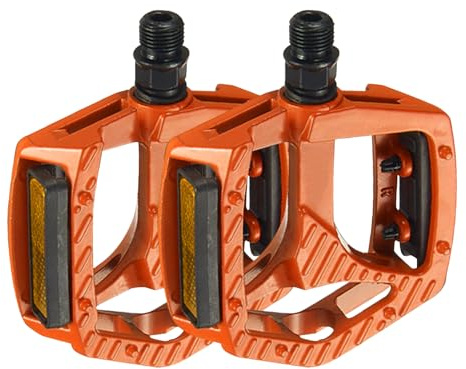 YIUBCZOQI Fahrradpedale 9/16 MTB Pedale mit 3 Gedichteten Lagern Orange | CNC Aluminium Flachpedale Plattform Pedale,mit Anti-Rutsch Pins,Reflektoren, für Mountainbike,Trekkingrad,E-Bike,BMX