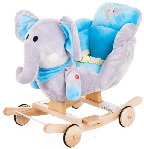 Strohhalm 2in1 Polpuffer und Plüschreiter, Blau-Grau, mit Sicherheitsgurt, bis 30 kg