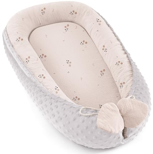 Bearmoss Babynestchen Kuschelnest Neugeborene Multifunktionale für Kinderbett Vielseitiges Tragbar Zweiseitig Babynestchen Bett 90x55cm(Orangenblüte)