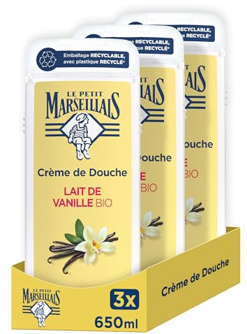 Le Petit Marseillais Crème de Douche Extra Douce Lait de Vanille Bio lot de 3x650ml