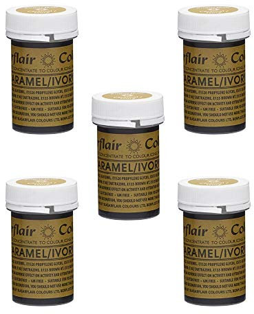 Sugarflair Spectral Caramel/Ivory Food Colouring Paste, Highly Concentrated for Use with Sugar Pastes, Buttercream, Royal Icing or Cake Mix, Vibrant Colour Dye - 25g (Pack of 5)