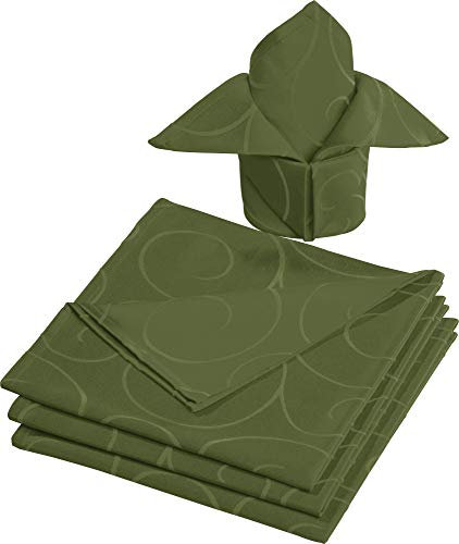 Erwin Müller Stoff-Serviette Oberhausen 4er- Pack, Jacquard Ranken dunkelgrün Größe 50x50 cm - pflegeleicht, bügelleicht