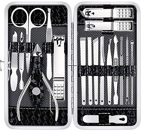 Yougai Nail Clippers Set - 18 Pcs Professional Manicure Pedicure Kit for Men Women, Stainless Steel Fingernail Toenail Clippers Cutters, Nail Care Grooming Tools with Leather Travel Case