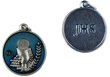 Eurofusioni Calice IHS Première Communion Médaille Bleu plaqué Argent - 10 pièces