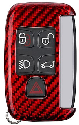M.JVisun Véritable Fibre de Carbone Porte-clés Couverture de Clé de Voiture pour Jaguar XE XEL XF XFL XJ F-PACE F-TYPE Protecteur de Clé de Voiture - Rouge