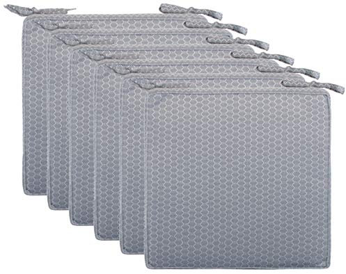 Brandsseller 6er Set Sitzkissen 40x40x4 cm – Wasser- & schmutzabweisende Stuhlkissen mit Bindebändern in Wabenstruktur – Für Innen & Außen – Garten, Terrasse, Küche – Hellgrau