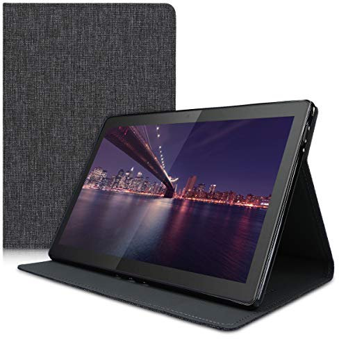 kwmobile Custodia Compatibile con Lenovo Tab M10 - Custodia Cover Tablet con Supporto - Copertina in Pelle PU Smart Case con Stand - Tessuto Grigio Scuro