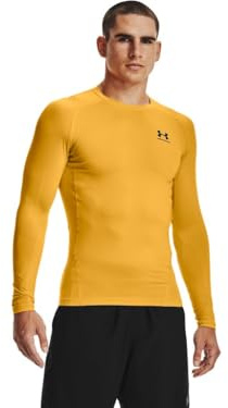 Under Armour Armour HeatGear Compression Maglietta a Maniche Lunghe Camicia, Steeltown Gold (750)/Nero, XL Uomo