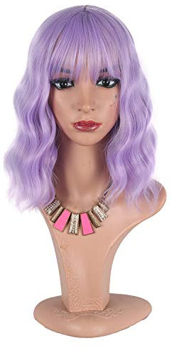 Greenmirr Short BOB Wellige lila Perücken mit Pony Hitzebeständiges Kunsthaar 14in (Purple)