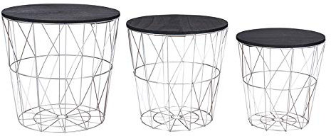 levandeo 3er Set Beistelltisch Metall Metallkorb Drahtkorb Silber Schwarz Couchtisch Deckel Aufbewahrung Design Deko Tisch