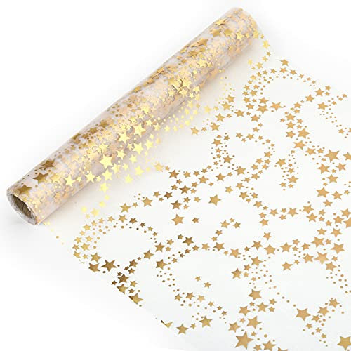 LIHAO Tischläufer Sterne Weihnachten Tischband Organza Geschenkband Gold Tischdeko für Weihnachten Adventszeit Geschenk DIY (28cm*5m)