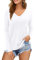 Florboom Long Sleeve T Shirts Women Tops Loose V Neck Pullover Solid Color White Size 14 16