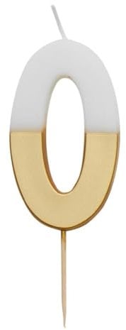 Talking Tables White and Gold Number 0 Candle Premium Quality Cake Topper Decoration | for Kids, Adults, Teenagers, Birthday Party, Anniversary, Milestone, GoldCandle0,White/Gold,8 cm