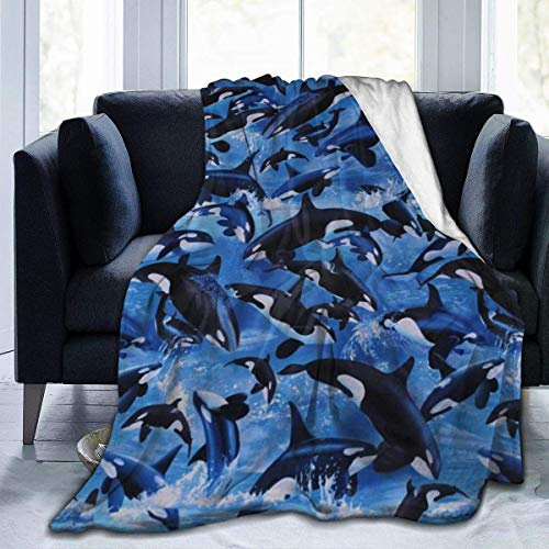 Abaysto Überwurfdecke, Motiv: Killerwale, weich, Flanell, flauschige Decke für Bett, Sofa, Couch, tolles Geschenk für Weihnachten/Erntedankfest, 150 x 200 cm