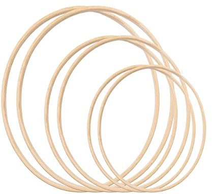 Traumfänger Ringe Set, Kranz Ringe 6 Stück 3 Größen Holz Bambus Blumenkranz Makramee Craft Hoop Ringe für DIY Traumfänger, Hochzeitskranz Dekor und Wandbehang Handwerk(10/12/15 CM)