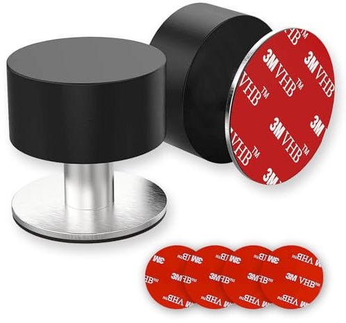 2 PCs Self-Adhesive Door Stops, Heavy Duty Stainless Steel Door Stoppers with 3M Stickers for Sound Dampening, Wall Mounted Stoppers Without Drilling and Screws