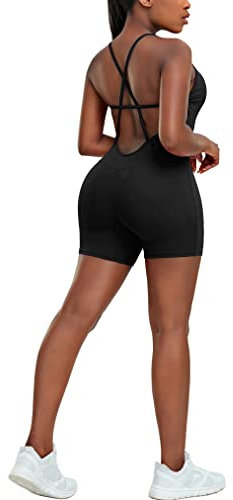 STARBILD Tuta Sportiva Donna AntiCellulite Push Up Sexy Vita Alta Senza Maniche 2 Pezzi Leggins Lunghi Jumpsuit Abbigliamento Ginnastica Yoga Bodysuits, M6430-Nero M