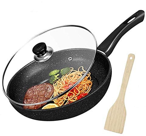 ZXFDMSWJ Stone Earth Bratpfanne, Granit-Keramik-Antihaft-Bratpfanne mit Deckel, spülmaschinenfeste Omelette-Bratpfanne, induktionskompatibel, für alle Herdplatten, 24 cm