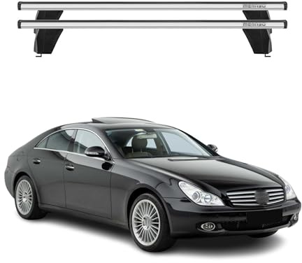 Menabo Dachträger Grundtäger kompatibel mit Mercedes C Klasse W202 Limo 1993-2000 Aluminium 50kg Silber 2tlg Ohne Reling für Fahrradträger, Dachboxen, Skiträger Abschließbar