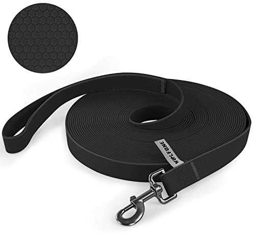 Wolfone Schleppleine für Hunde,15m Schwarz wasserdichte Lange Rückruf Hundeleine mit Anti-Rutsch-Griff, Heavy Duty robuste Ausbildung Hundeleine für Outdoor-Aktivitäten
