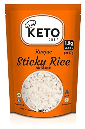 Keto Chef Konjac (Sticky Rice, Pack of 1 x 200g), Vegan, Instant Sushi Rice, Low Carb, Gluten & Sugar Free, Low Calorie, Ready to Eat, Healthy Keto Diet Food