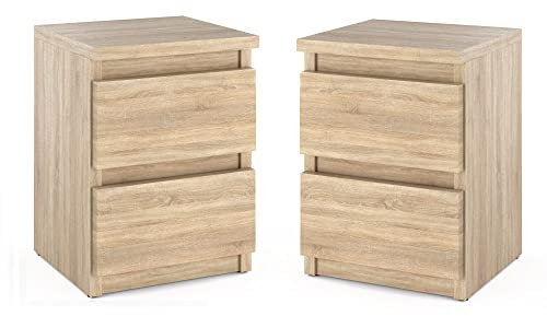 MRBLS Nachttisch 2er Set Nachtschrank Nachtkommode Modern Möbel mit Schubladen Kommode Holz Schubladenschrank für Ihr Schlafzimmer (Sonoma) – 30 x 40 x 30 cm (B/H/T)